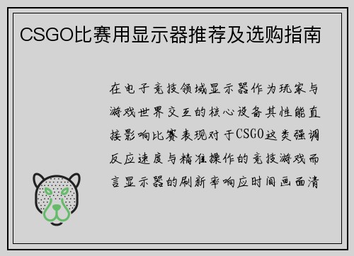 CSGO比赛用显示器推荐及选购指南
